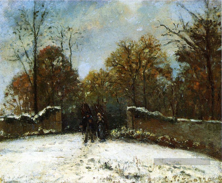 entrer dans la forêt d’effet de neige marneux Camille Pissarro Peintures à l'huile